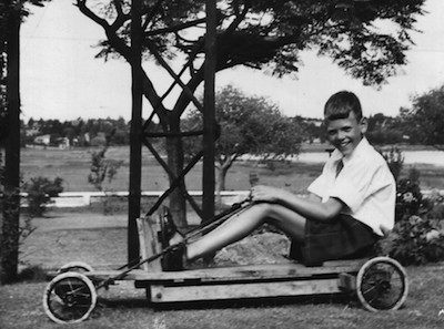 1950s go-kart with pan in background